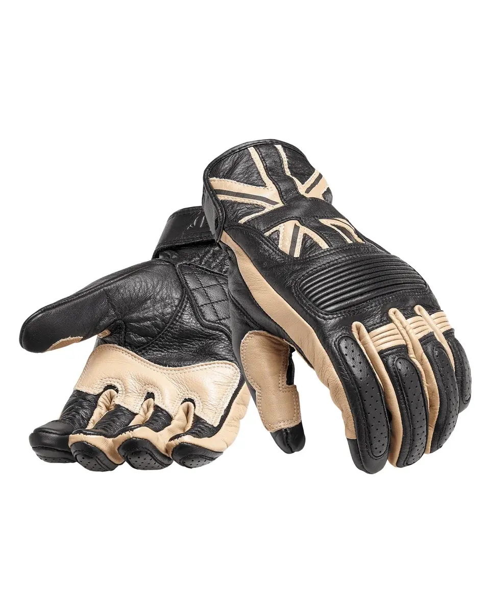 Flag Leather Motorcycle Gloves in Black & Bone